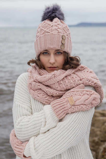 Aran Cable Mitts - Blush
