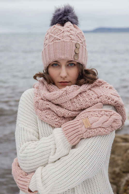Aran Cable Mitts - Blush