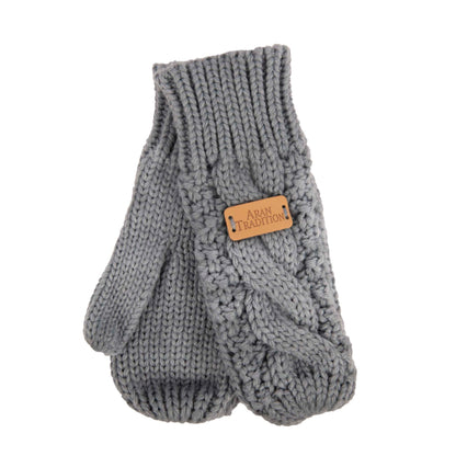 Aran Cable Mitts - Slate
