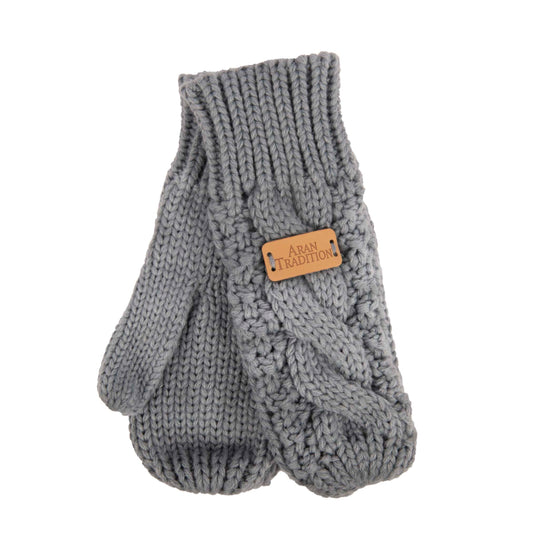 Aran Cable Mitts - Slate