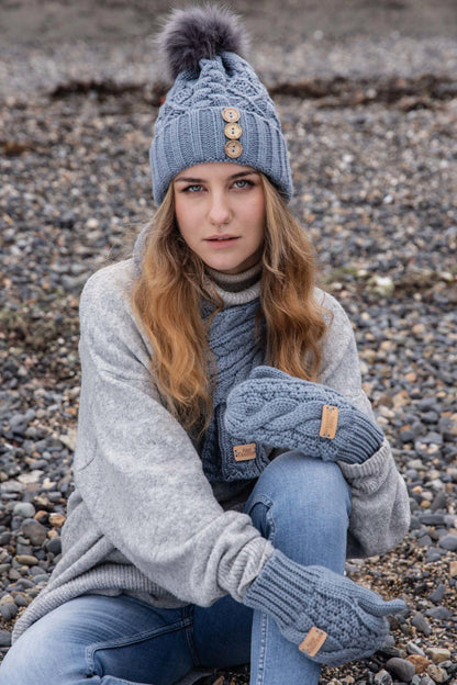Aran Cable Mitts - Slate