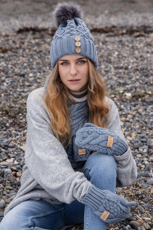 Aran Cable Mitts - Slate