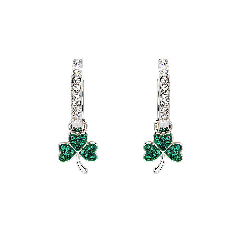 Sterling Silver Emerald Crystal Shamrock Earrings