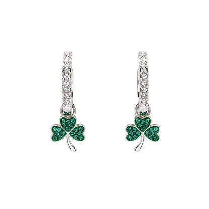 Sterling Silver Emerald Crystal Shamrock Earrings