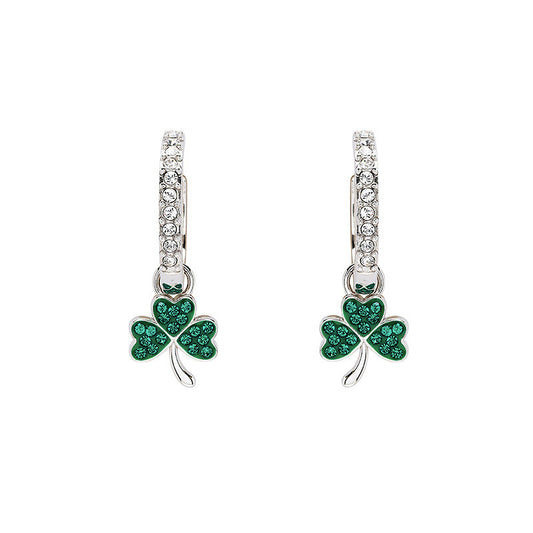 Sterling Silver Emerald Crystal Shamrock Earrings