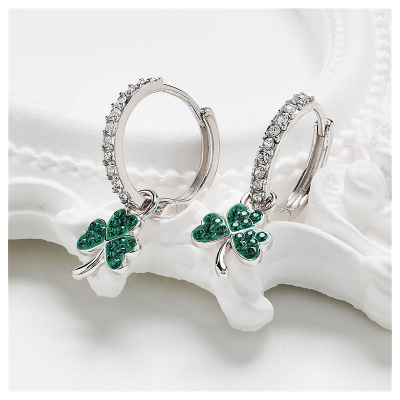 Sterling Silver Emerald Crystal Shamrock Earrings
