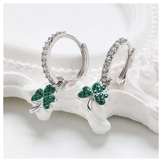 Sterling Silver Emerald Crystal Shamrock Earrings