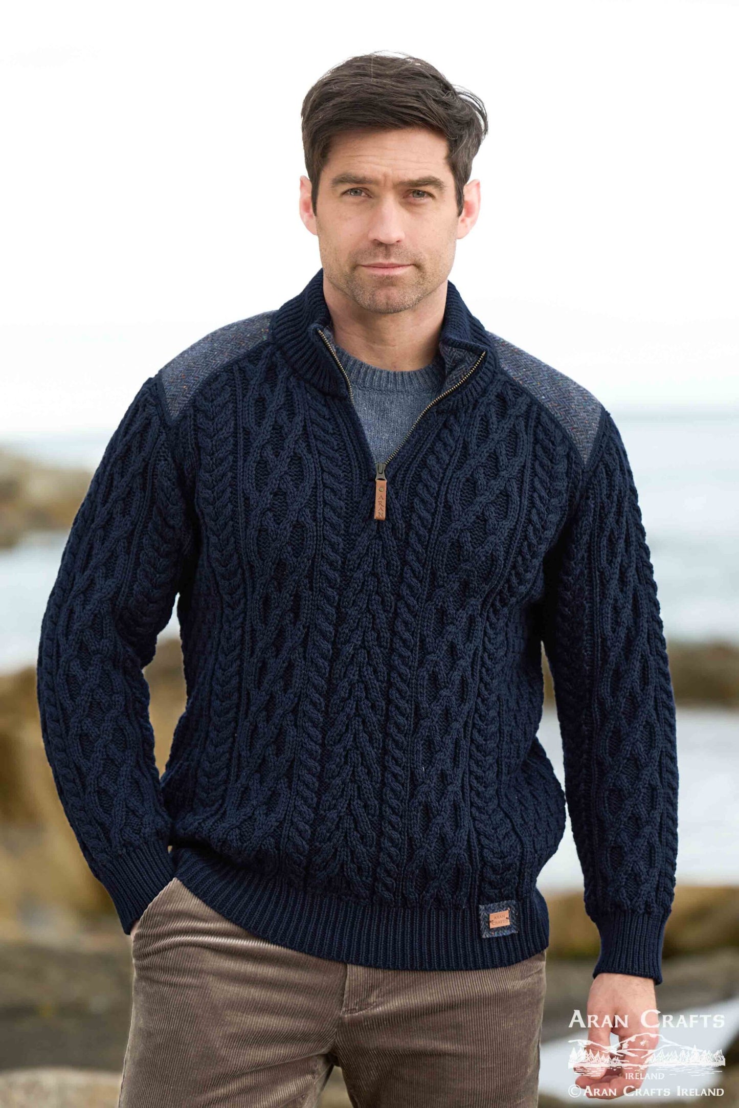Curracloe Half Zip Sweater w/ Tweed Patch [2 Colors]