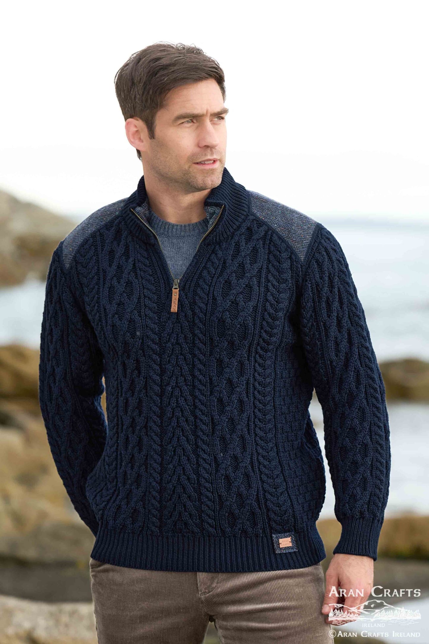 Curracloe Half Zip Sweater w/ Tweed Patch [2 Colors]