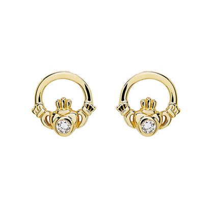 14KT Gold Claddagh Earrings w/ Lab Diamond