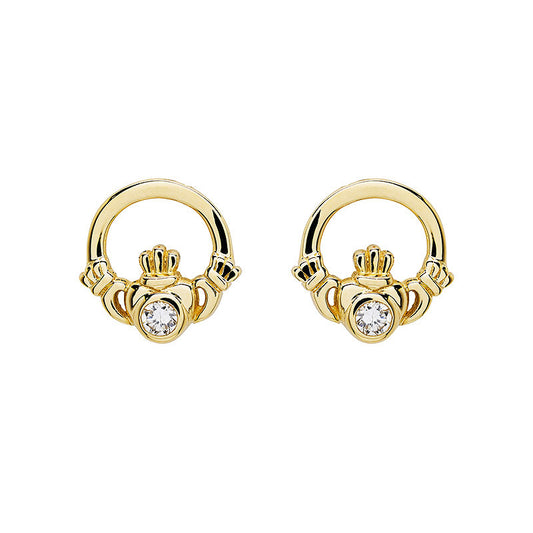 14KT Gold Claddagh Earrings w/ Lab Diamond