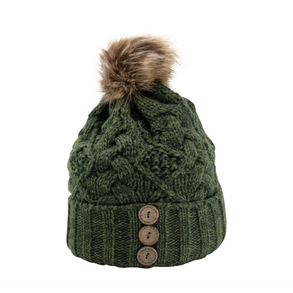 Aran Diamond Cable Button Hat [5 Colors]
