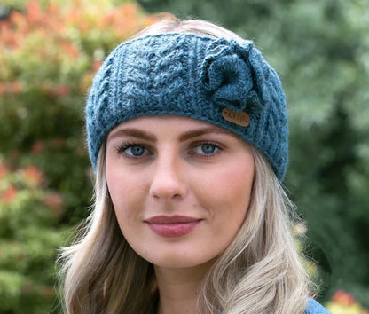 Aran Cable Knit Headband with Flower [4 Colors]