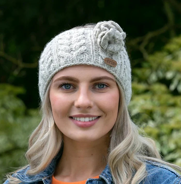 Aran Cable Knit Headband with Flower [4 Colors]