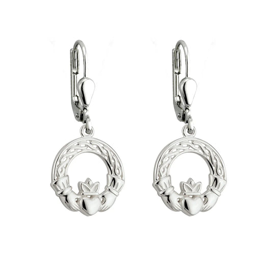 Silver Celtic Claddagh Drop Earrings