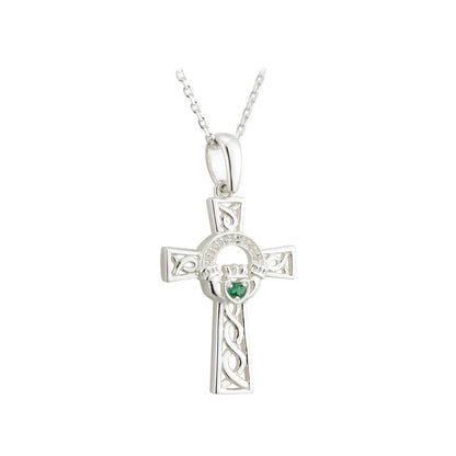 Silver Celtic Claddagh Cross Necklace