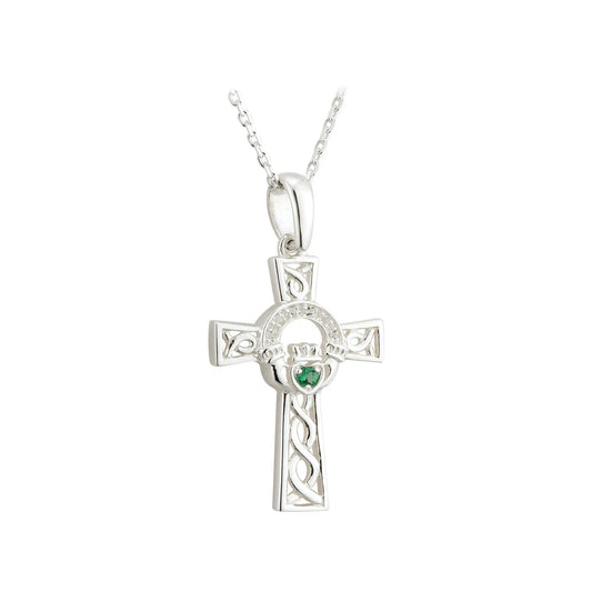 Silver Celtic Claddagh Cross Necklace
