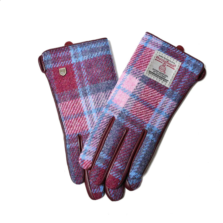 Ladies Harris Tweed Gloves Pink/Blue M