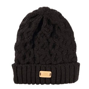 Aran Cable Beanie Hat - Black