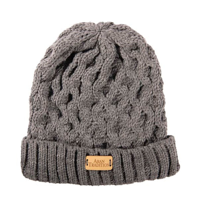 Aran Cable Beanie - Steel Grey Mix