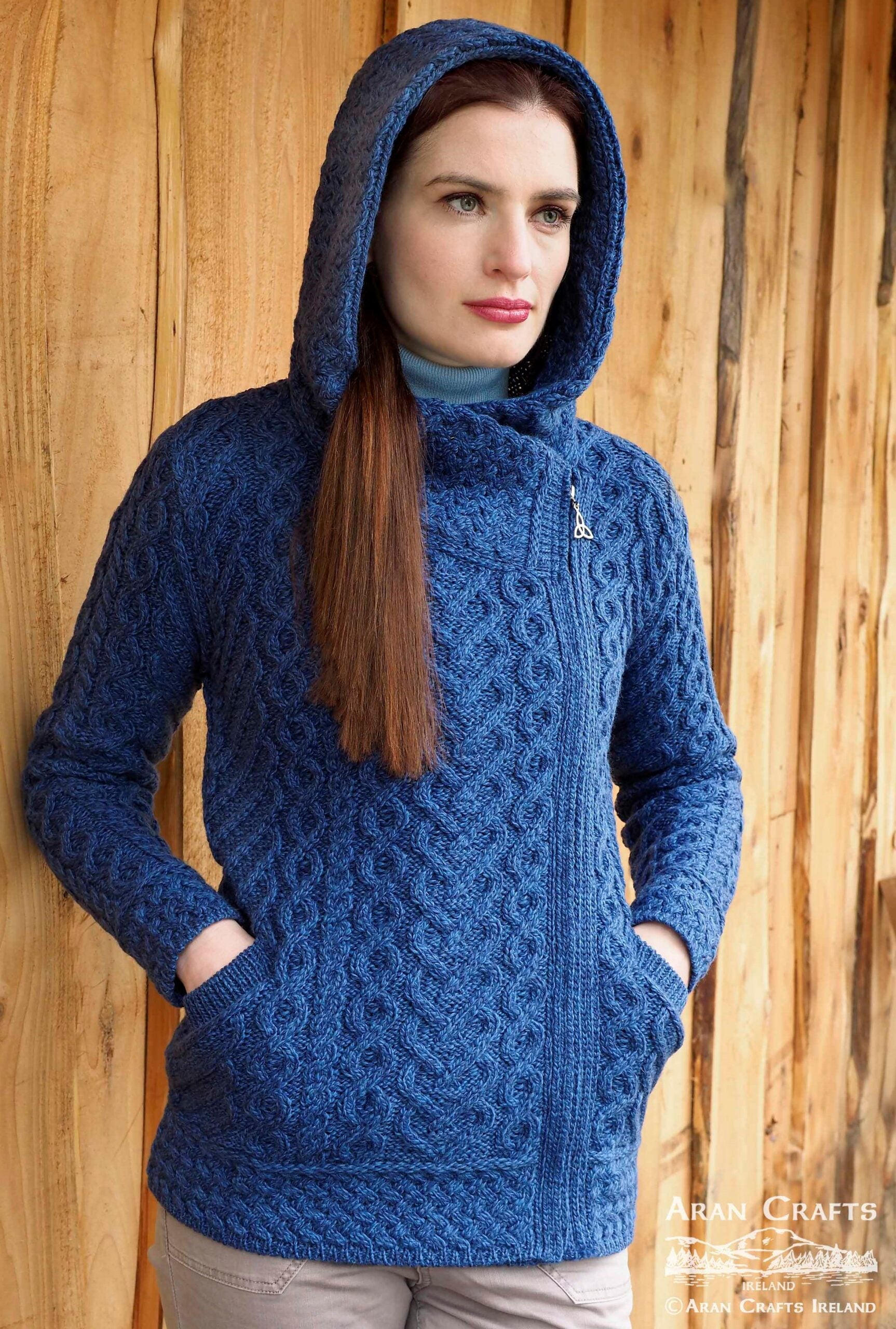 Side Zip Hooded Aran Cardigan Scotland House,