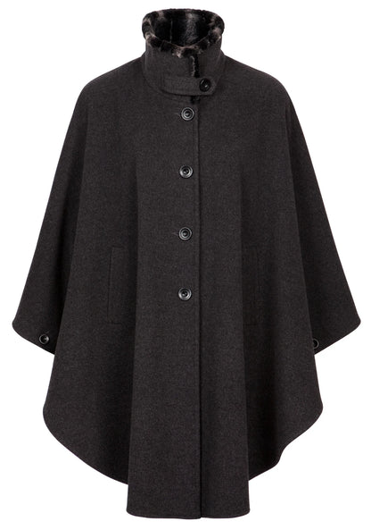 Cape with Faux Fur Lined Funnel Collar [2 Colors]
