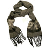 black, grey, beige & taupe wool & chenille scarf with ram design