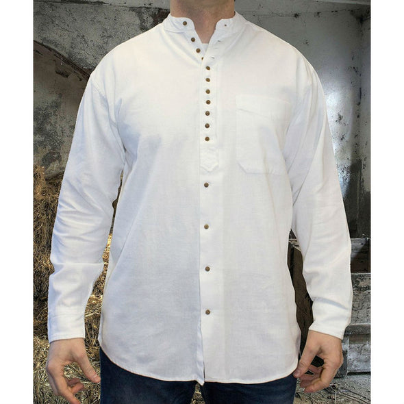 Irish grandfather shirt, cotton & linen, white