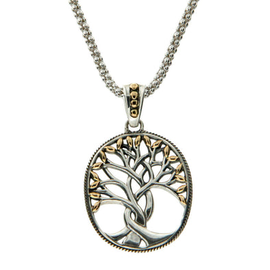 silver & yellow gold "tree of life" oval Celtic necklace