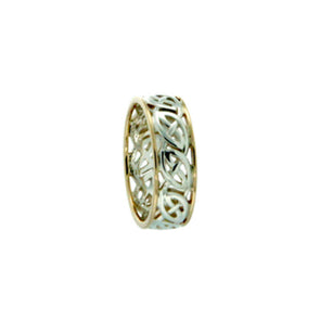 silver Celtic eternity knot band with yellow gold trim