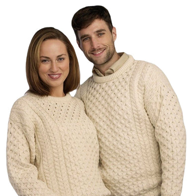Buy Traditional Aran Sweater 100% Pure New Wool Cream With