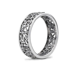 Outlander-inspired sterling silver ring with trinity knot & thistle filigree