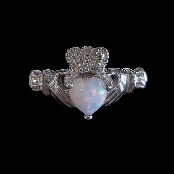 silver & opal claddagh ring