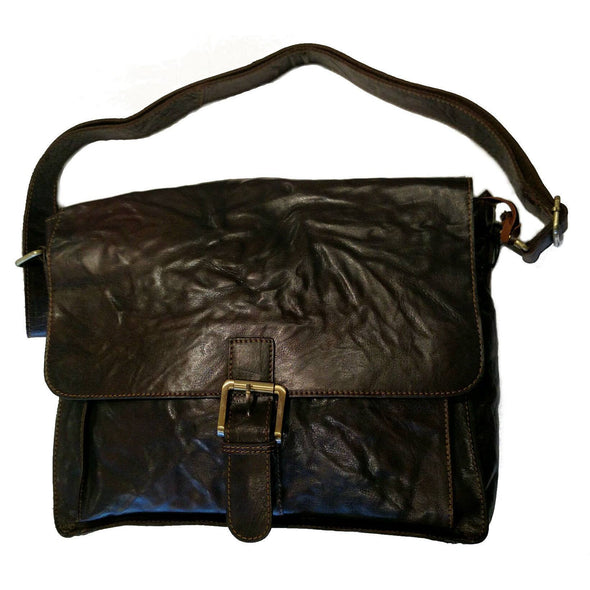 dark brown genuine leather messenger bag for men & women
