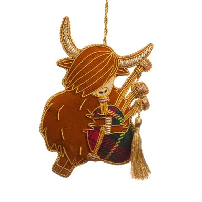 Bagpiping Highland Cow Ornament