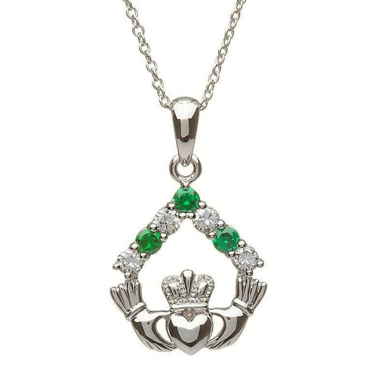 Silver Claddagh Stone Set Pendant