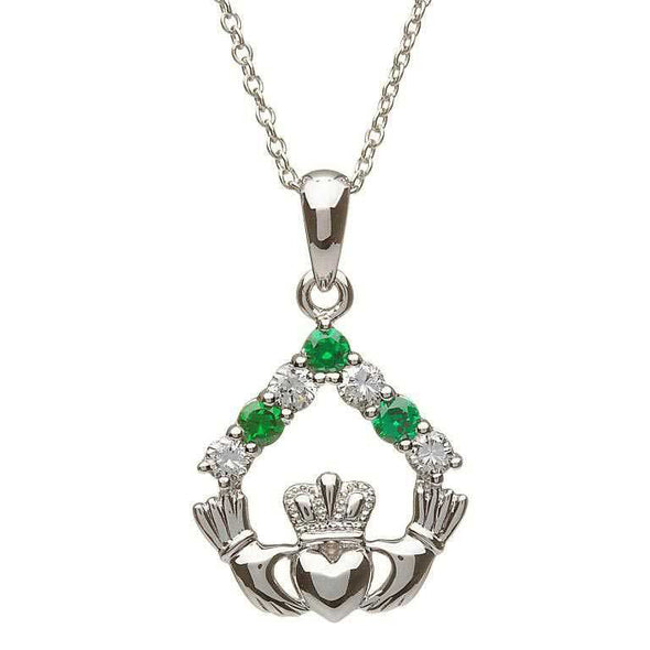 Silver Claddagh Stone Set Pendant