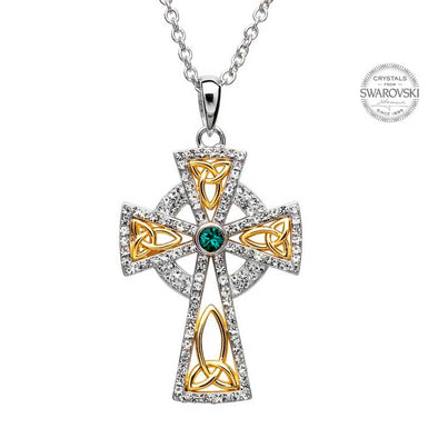 Gold Plated Trinity Cross Pendant with Swarovski Crystal
