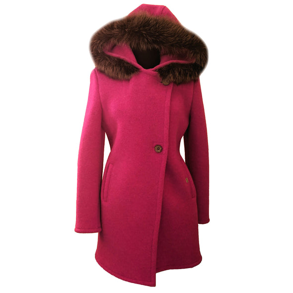 Geiger Boiled Wool Hooded Fur Trim Coat