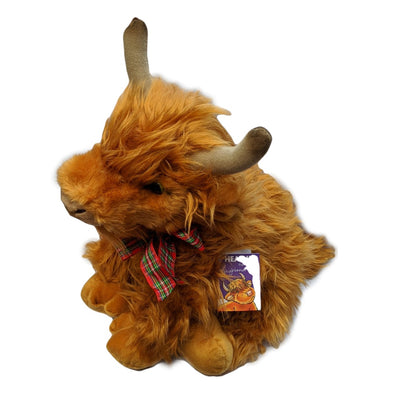 Wilbur Highland Cow 10 inch Brown Plushie Stuffed Animal Cow Soft Toy with  Scottish Tartan Plaid Hat and Scarf