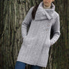Light Grey Aran Sweater Coat with Three Side Buttons and Large Collar