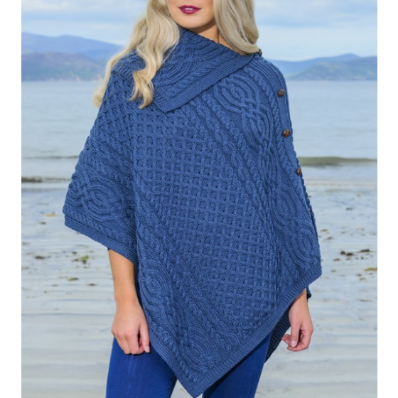 Merino Wool Cowl Neck Poncho Scotland House Ltd