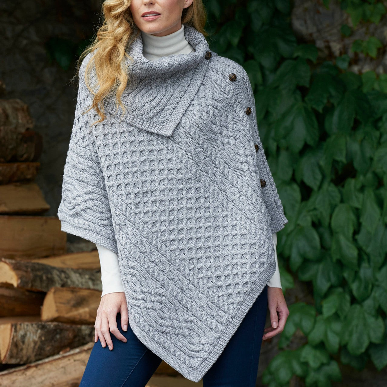 Cable Knit Cowl Neck Poncho