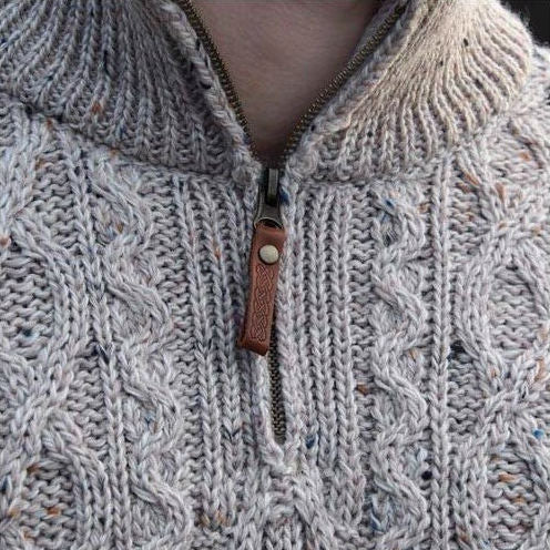 Men's Merino Wool Half Zip Aran Sweater