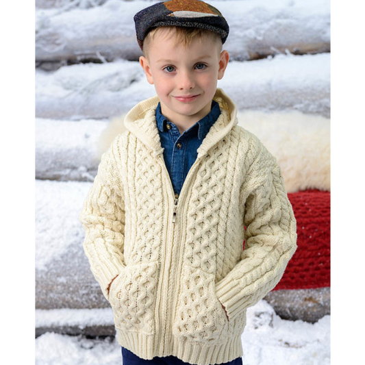 Kid's Aran Hooded Zip Cardigan