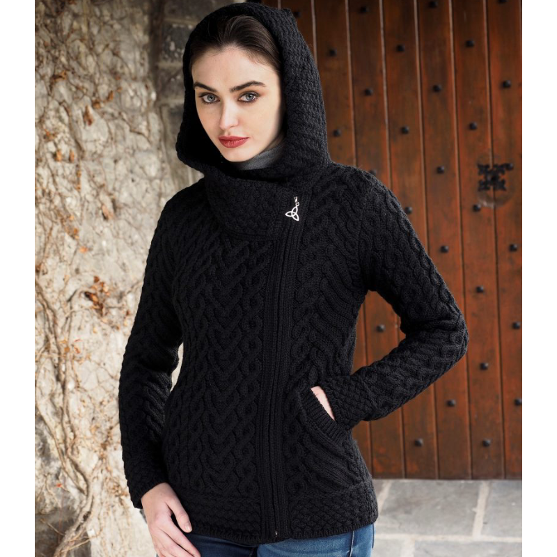 Side Zip Hooded Aran Cardigan | Scotland House, Ltd. Side Zip Hooded Aran Cardigan | Scotland House, Ltd.
