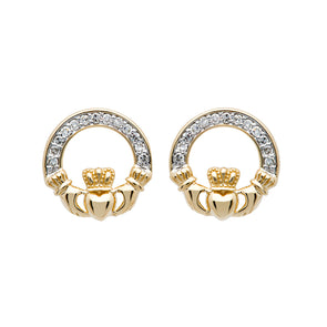 Gold & Diamond Claddagh Stud Earrings
