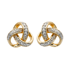 Gold Diamond Set Trinity Knot Stud Earrings