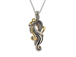 Gold & Silver Swirl Air Elemental Pendant with Citrine and Black Spinel