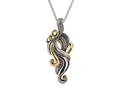 Gold & Silver Swirl Air Elemental Pendant with Citrine and Black Spinel